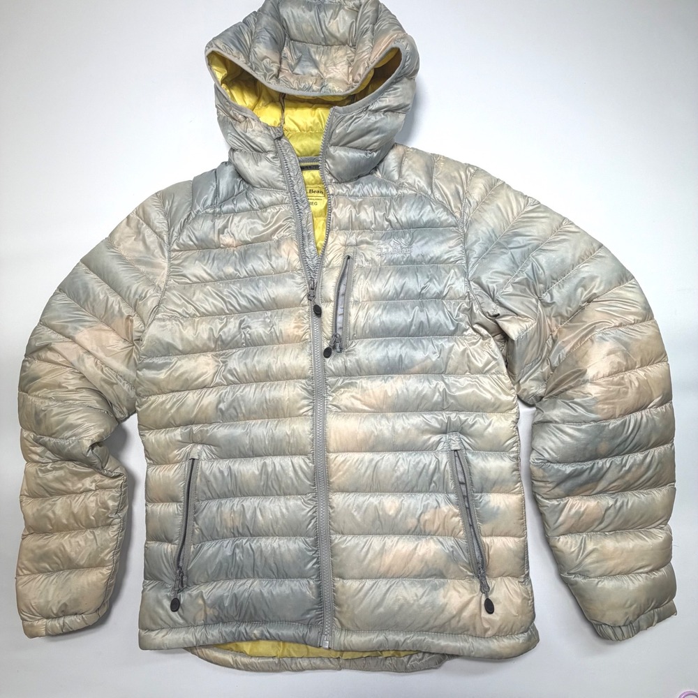 Lightweight Hooded Down Jacket in Pale Silver with Yellow Lining